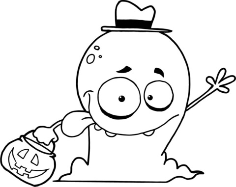 Goofy Ghost Goes Trick Or Treating Coloring Page